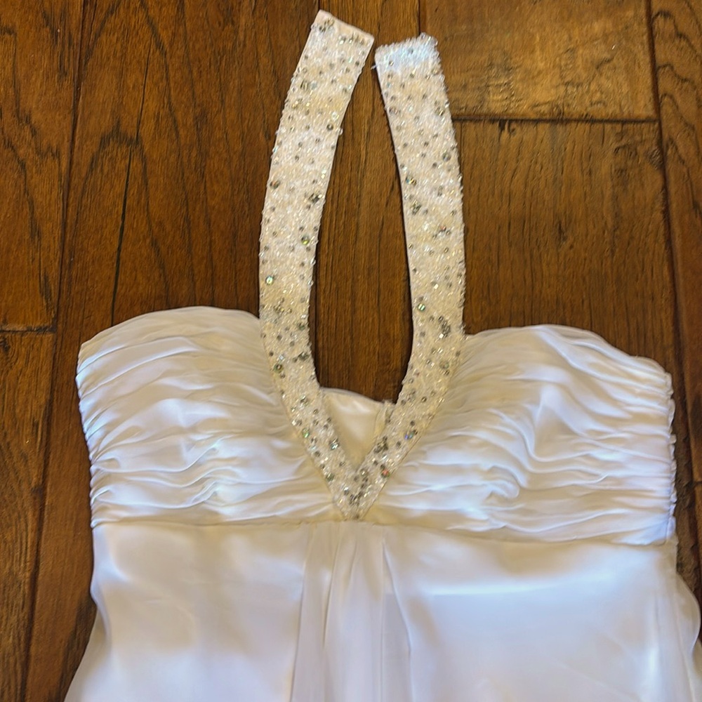 Gorgeous neck rhinestones closure white formal dress sz 12.  Worn once.